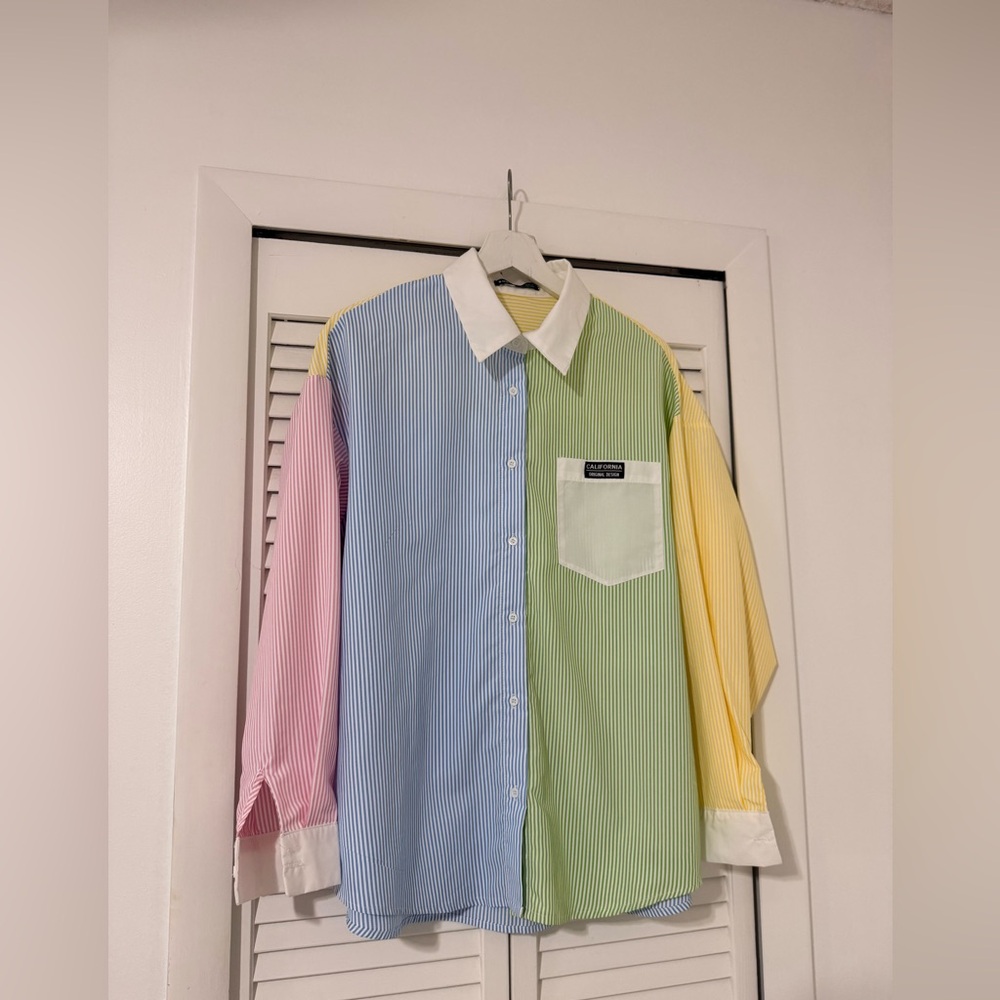 Colorblock Pastel Button-Up Shirt - Multi Pastels
